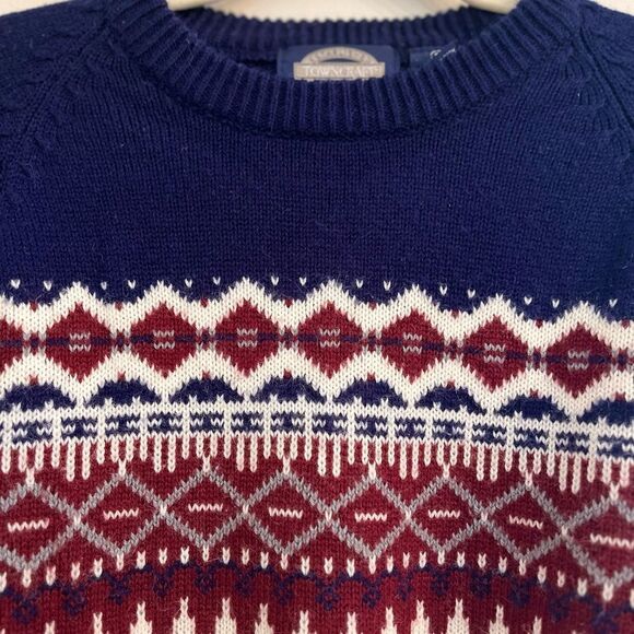 Towncraft Blue and Cream Crewneck Sweater with Nordic Design - Picture 2 of 6